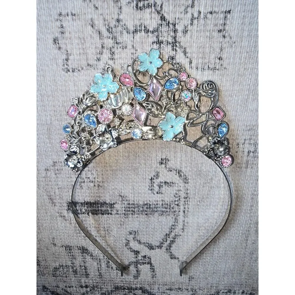Disney Princess Rhinestone Floral Tiara Headband in Aqua, Pink & Blue